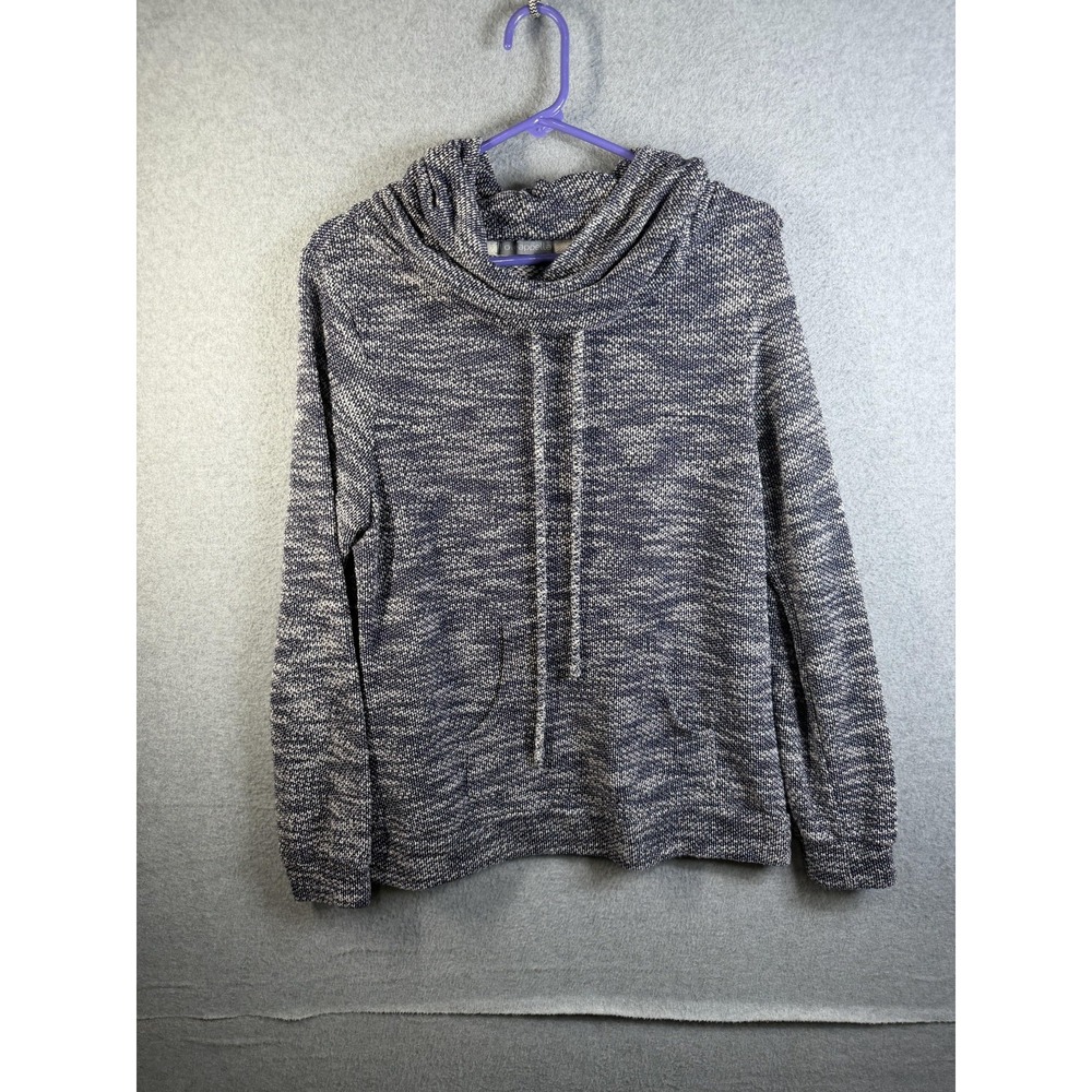 Loveappella Sweater Womens Large Blue Cowl Neck Hooded Knit Pullover Pockets